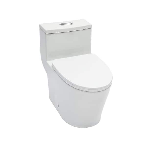 12 inch Rough in 1-Piece 1.24/1.43 GFP Dual Flush Soft Close Elongated Seat Skirted Design Toilet in White