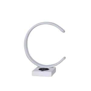 13.5 in. C Shape LED With USB/Wireless Charger Port White Metal Table Lamp