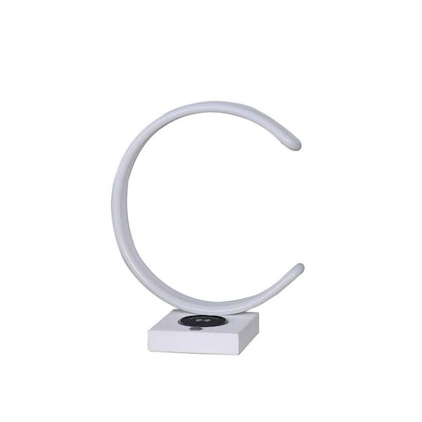 Etokfoks 13.5 in. C Shape LED With USB/Wireless Charger Port White Metal Table Lamp