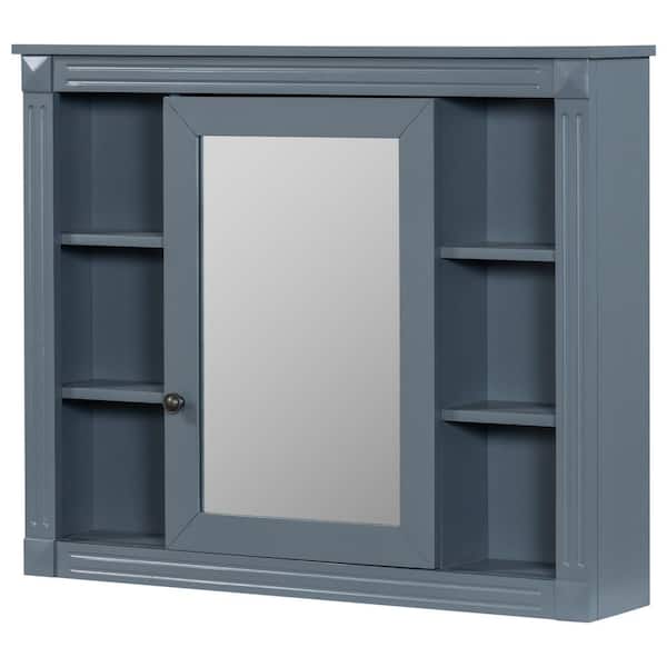 35 in. W x 28 in. H Wall Mounted Blue Storage Cabinet Modern Bath Cabinet MDF Rectangular Medicine Cabinet with Mirror