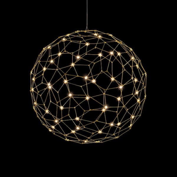 Spheris 21.6-Watt 1 Light Natural Brass Integrated LED Globe Pendant Light with No Shade