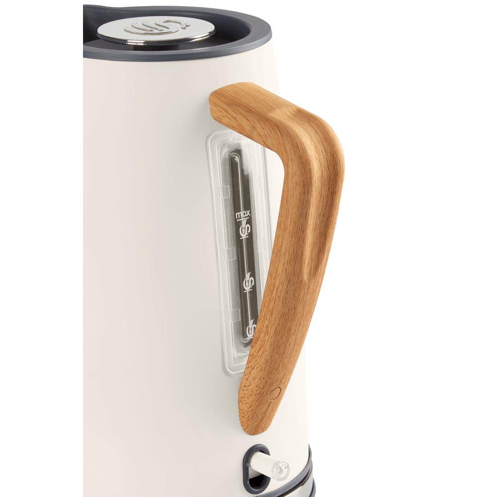 Nordic White 1.7L Cordless Electric Kettle with Wood-Effect Accents