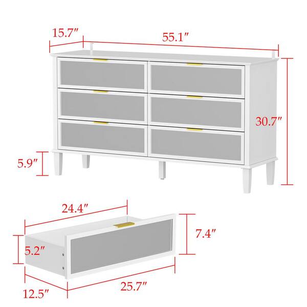 FUFU&GAGA White High Gloss Mirrored 55.1 in. W Dresser With