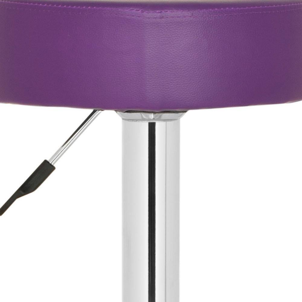 Transitional Chrome and Purple Leather Adjustable Swivel Bar Stool