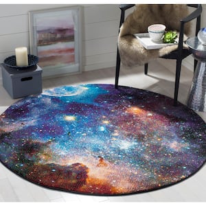 Galaxy Purple/Multi 5 ft. x 5 ft. Round Abstract Area Rug