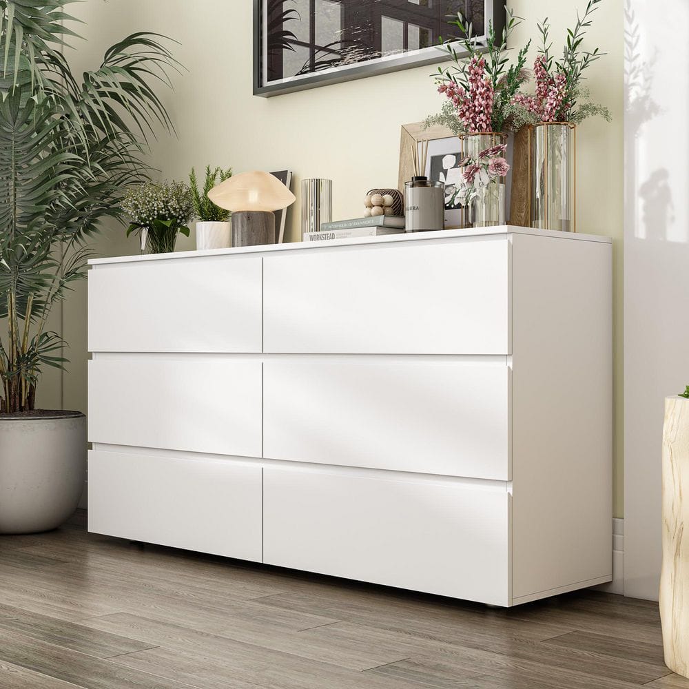 FUFU&GAGA 15.7 in. D x 32.3 in. H 6-Drawers White Wood 59 in. W Dresser Organizer