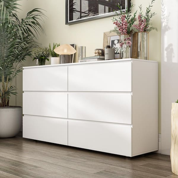 15.7 in. D x 32.3 in. H 6-Drawers White Wood 59 in. W Dresser Organizer