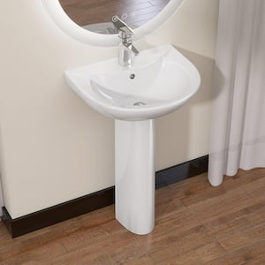 21 in. W x 17 in. D Vitreous China U-Shaped Vessel Sink with Single Faucet Hole Pedestal Combo Bathroom Sink in White