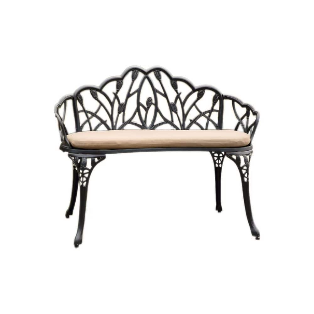 Modern Simple Metal Outdoor Tulip Patio Garden Bench with Black Cushion Flo