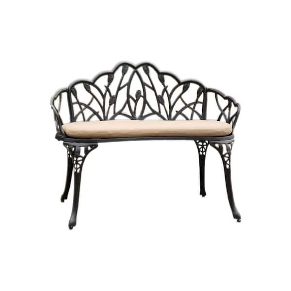 Unbranded Modern Simple Metal Outdoor Tulip Patio Garden Bench with Black Cushion Floral Rose, for Patio Park Lawn Yard