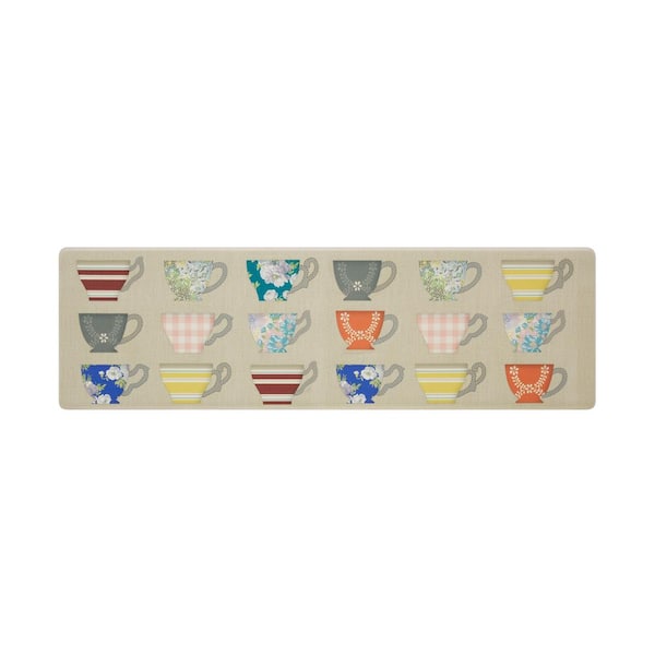 Multi-colored Teacups 17.5 in. x 60 in. Anti-Fatigue Wellness Mat