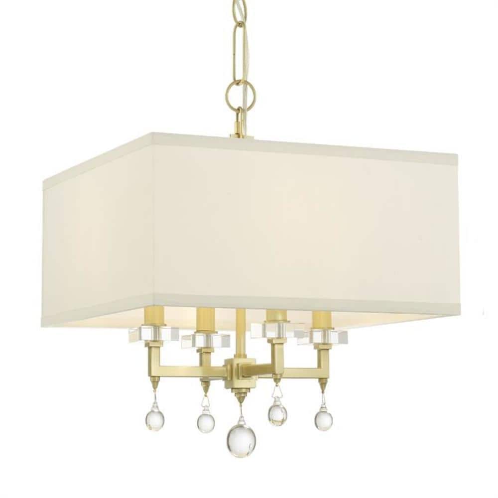 Mini Paxton Aged Brass Candle Chandelier with Silk Shade and Crystal Drops