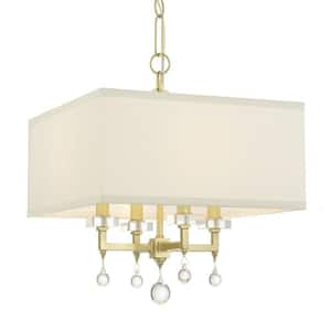 Paxton 4-Light Aged Brass Shaded Chandelier with Silk Shade