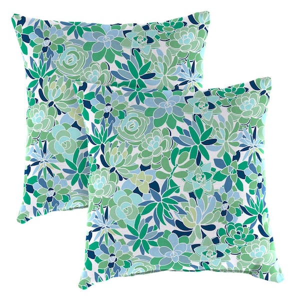 Jordan Manufacturing 20 in. L x 20 in. W x 6 in. T Square Outdoor Throw Pillow in Succulent Navy (2-Pack)