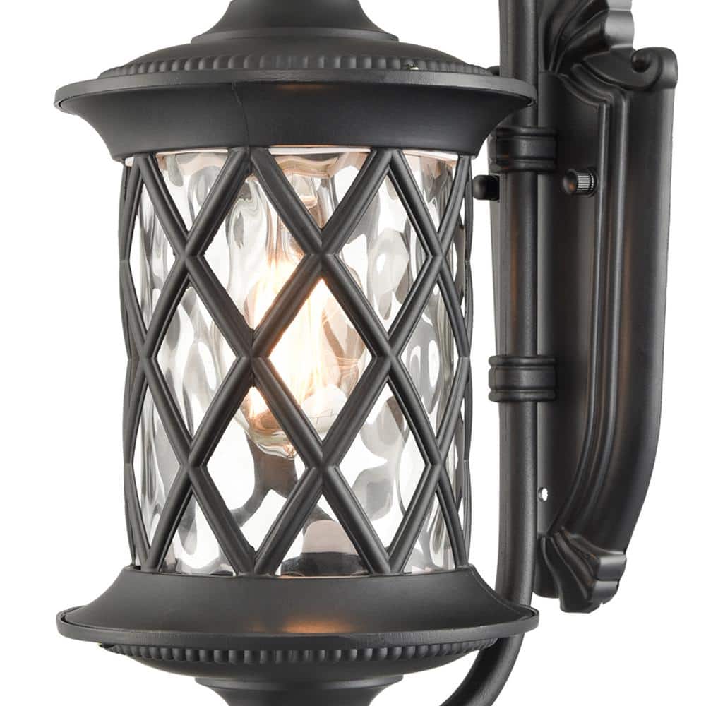 Matte Black Rippled Glass Outdoor Wall Lantern