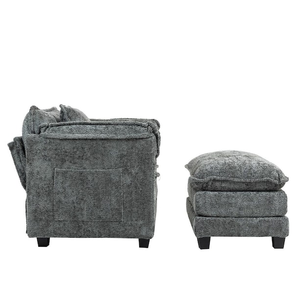 Declan 39.8 in. Dark Grey Rectangle Boucle Upholstered Accent Armchair with Large Seat and Ottoman for Living Room