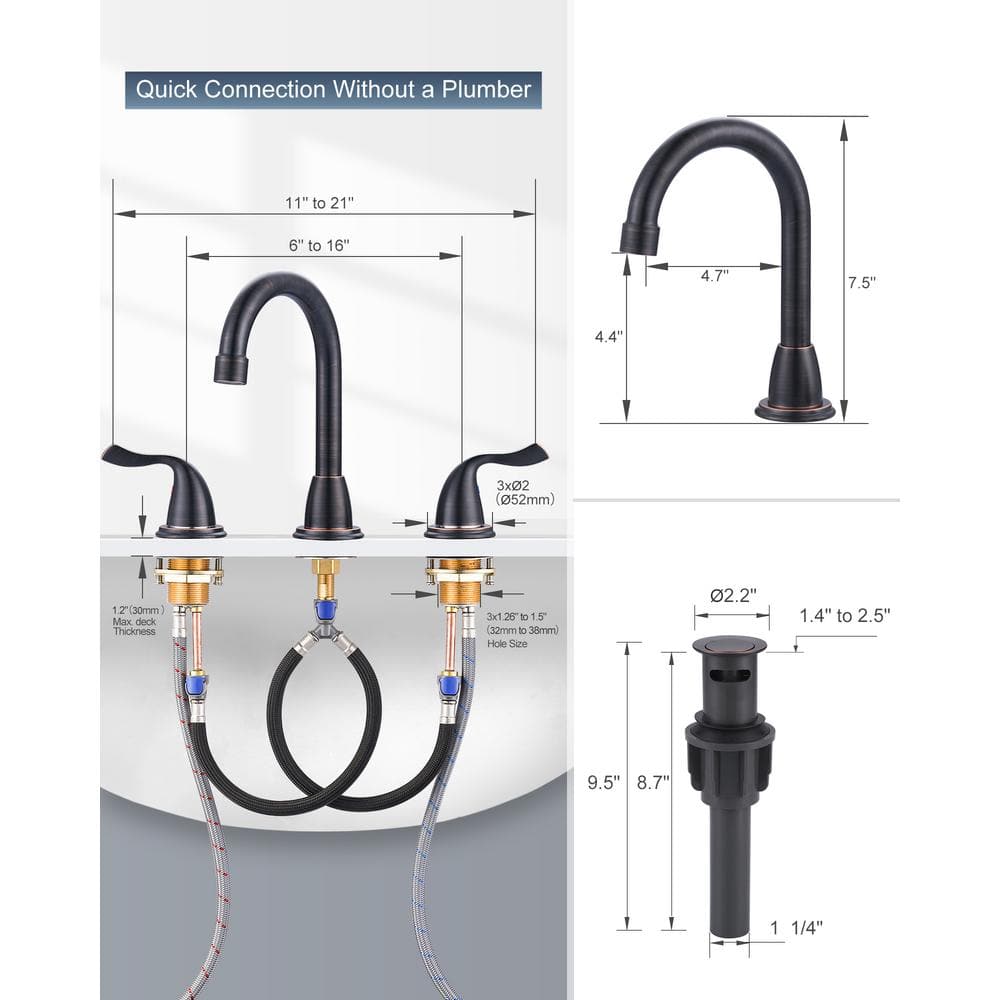 Oil Rubbed Bronze 8-Inch Widespread Bathroom Faucet with Pop-Up Drain