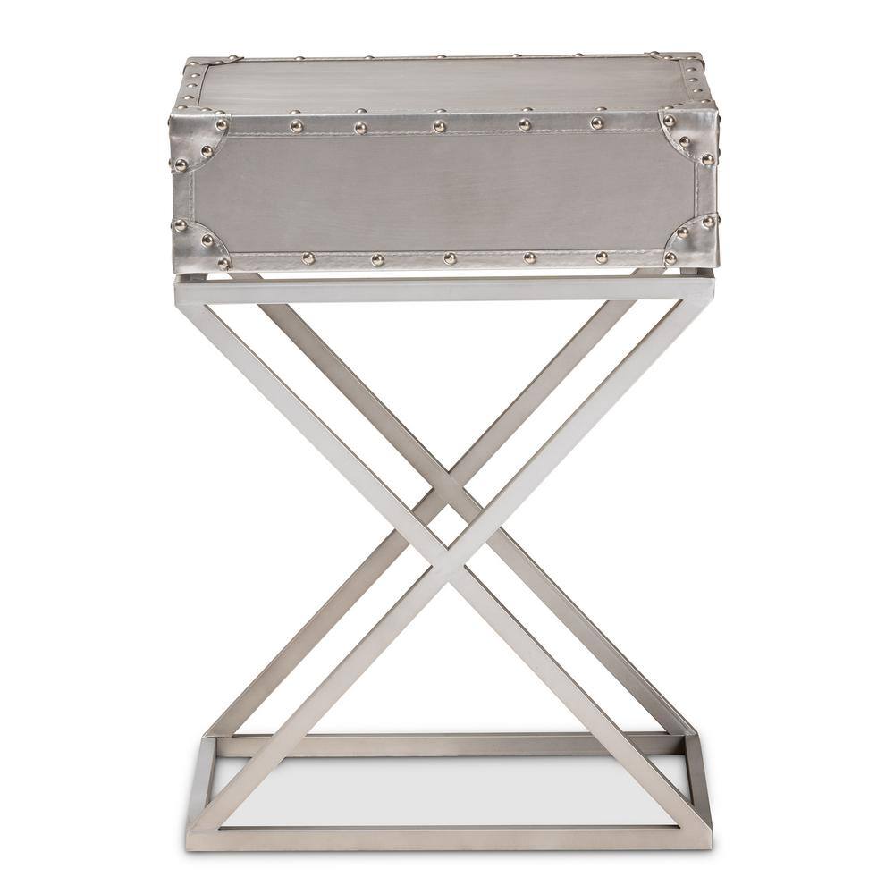 William Silver Metal 1-Drawer Industrial Nightstand