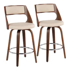 Cecina 35.5 in. Counter Height Bar Stool in Cream Faux Leather and Walnut Wood (Set of 2)