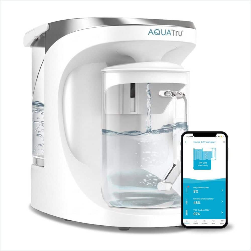 Simple Filter System AQUA TRU Countertop Reverse Osmosis Water Purifier in White with 4 ...