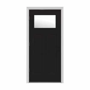 32 in. x 80 in. 1 Lite Craftsman Black Painted Steel Prehung Right-Hand Outswing Front Door w/Brickmould