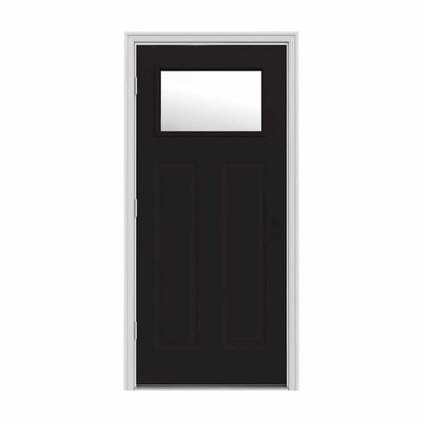 JELD-WEN 32 in. x 80 in. 1 Lite Craftsman Black Painted Steel Prehung Right-Hand Outswing Front Door w/Brickmould