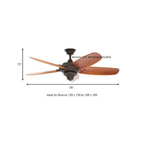 Altura 56 in. Indoor Oil-Rubbed Bronze Ceiling Fan with Downrod, Remote and Reversible Motor; Light Kit Adaptable Lighting
