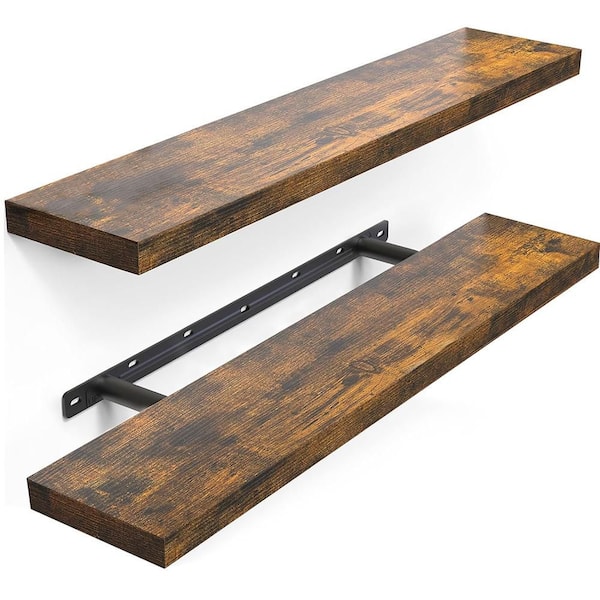 22.5 in. W x 6.7 in. D Brown Wall Mounted Rustic Wood Shelves with