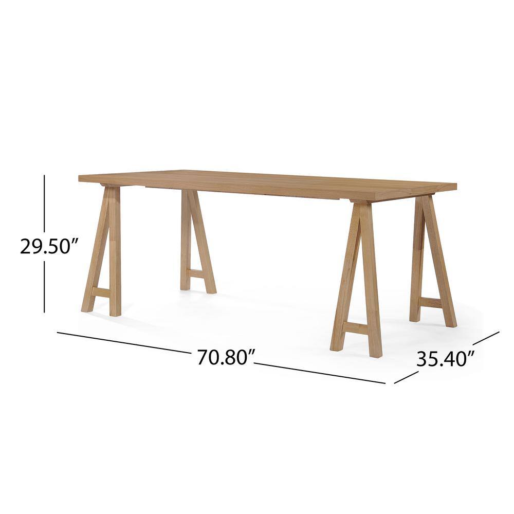 Natural Oak Finish Farmhouse Dining Table with Wooden Legs