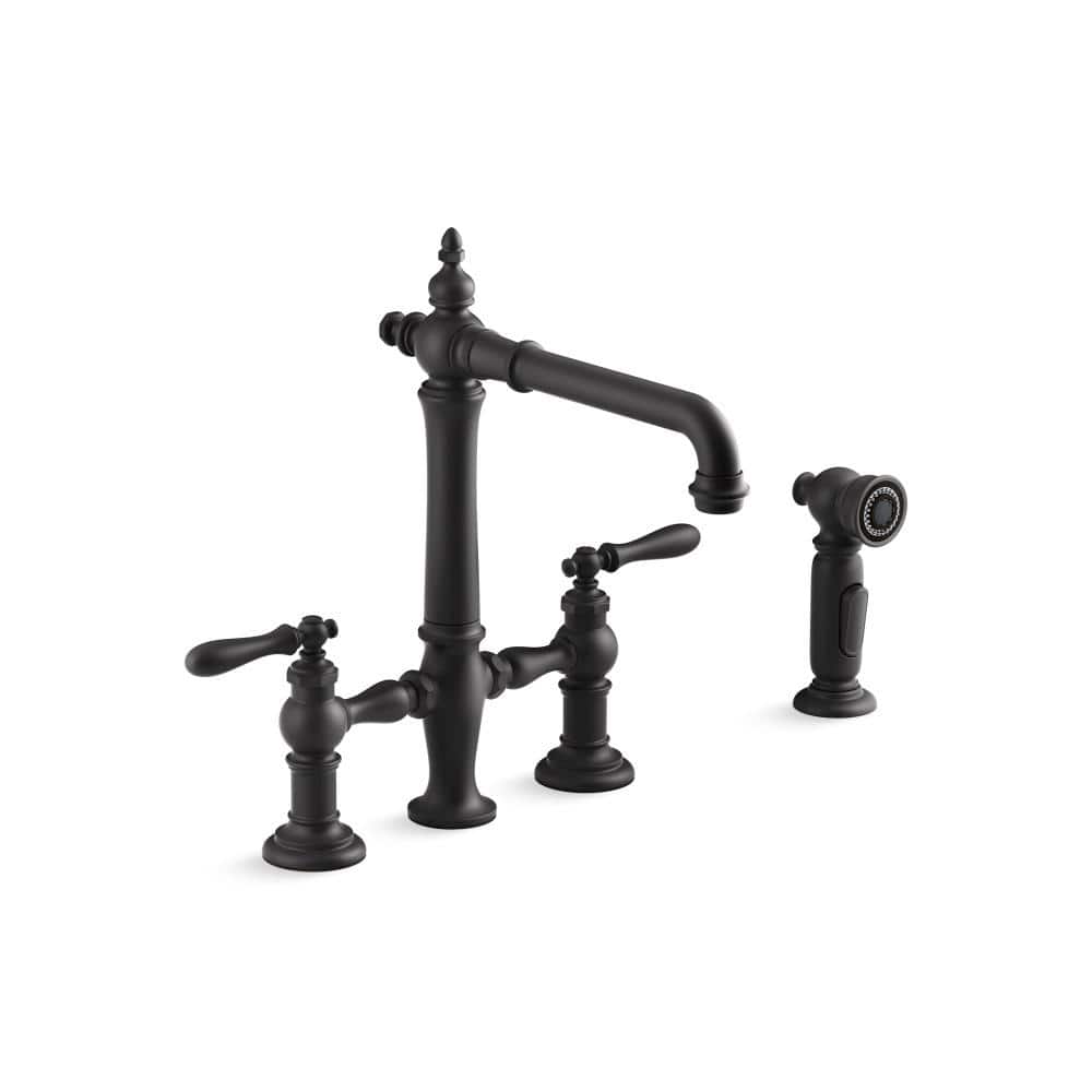 KOHLER Artifacts DoubleHandle Bridge Kitchen Faucet with Sidesprayer