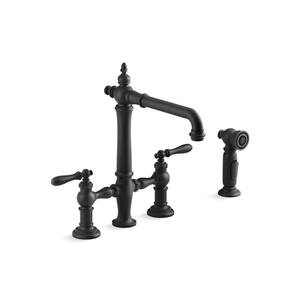 Artifacts Double-Handle Bridge Kitchen Faucet with Sidesprayer in Matte Black