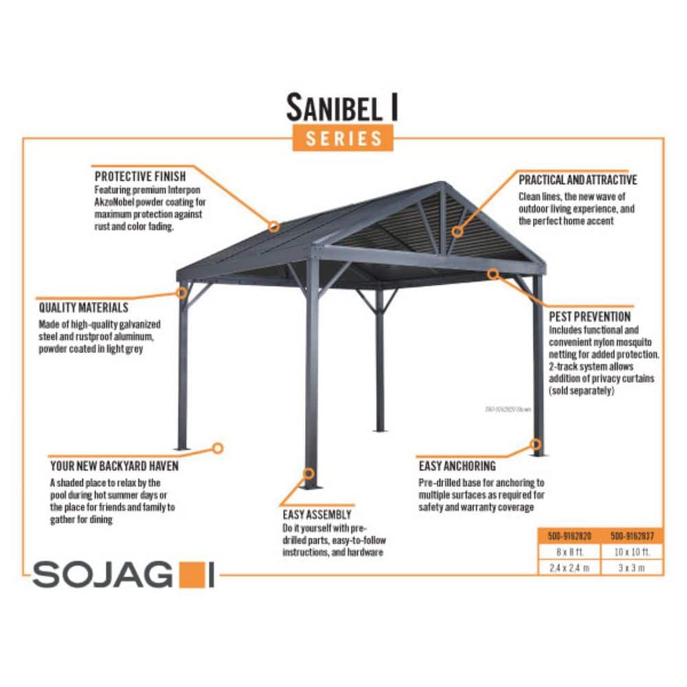 Sanibel Light Gray 8' x 8' Aluminum Hardtop Gazebo