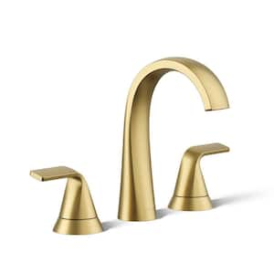 Cursiva 8 in. Widespread Double Handle Bathroom Faucet in Vibrant Brushed Moderne Brass