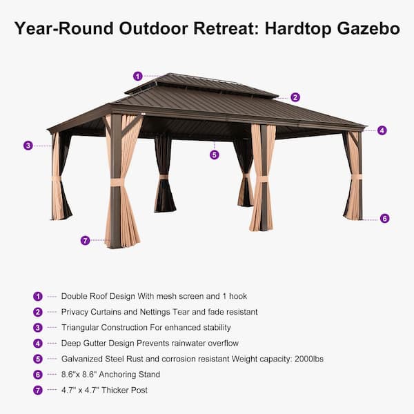 PURPLE LEAF 12 ft.x 26 ft.Bronze Luxury Aluminum Frame Hardtop