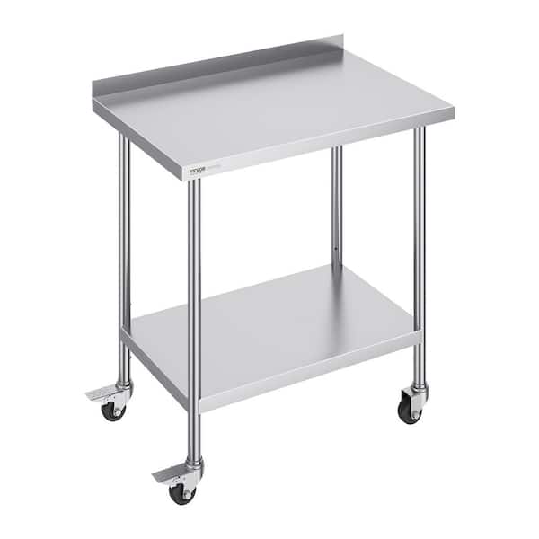 VEVOR 24 x 36 x 40 in. Stainless Steel Commercial Kitchen Prep Table with Casters Metal Table with Adjustable Height, Silver