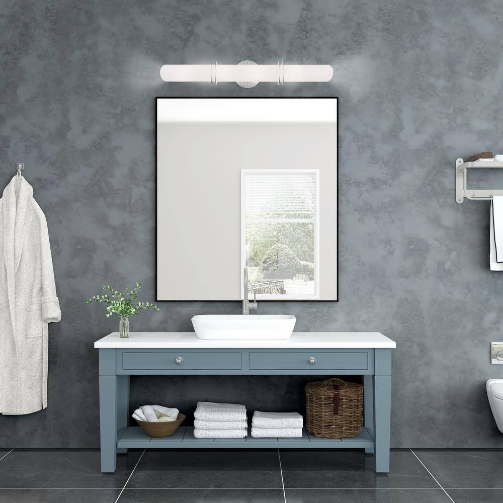 Sleek Brushed Nickel 4-Light Bath Vanity with Satin Opal White Glass