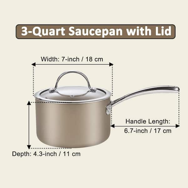 Cooks Standard 3-Quart Saucepan Hard Anodized Ceramic Nonstick with Glass Lid, Classic Small Cooking Sauce Pot Mini Milk Pan, Induction Compatible, BR