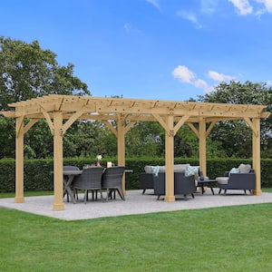 Meridian 10 ft. x 22 ft. Cedar Backyard Pergola with Stylish Architectural Posts and Multilevel Crisscross Trellis Roof