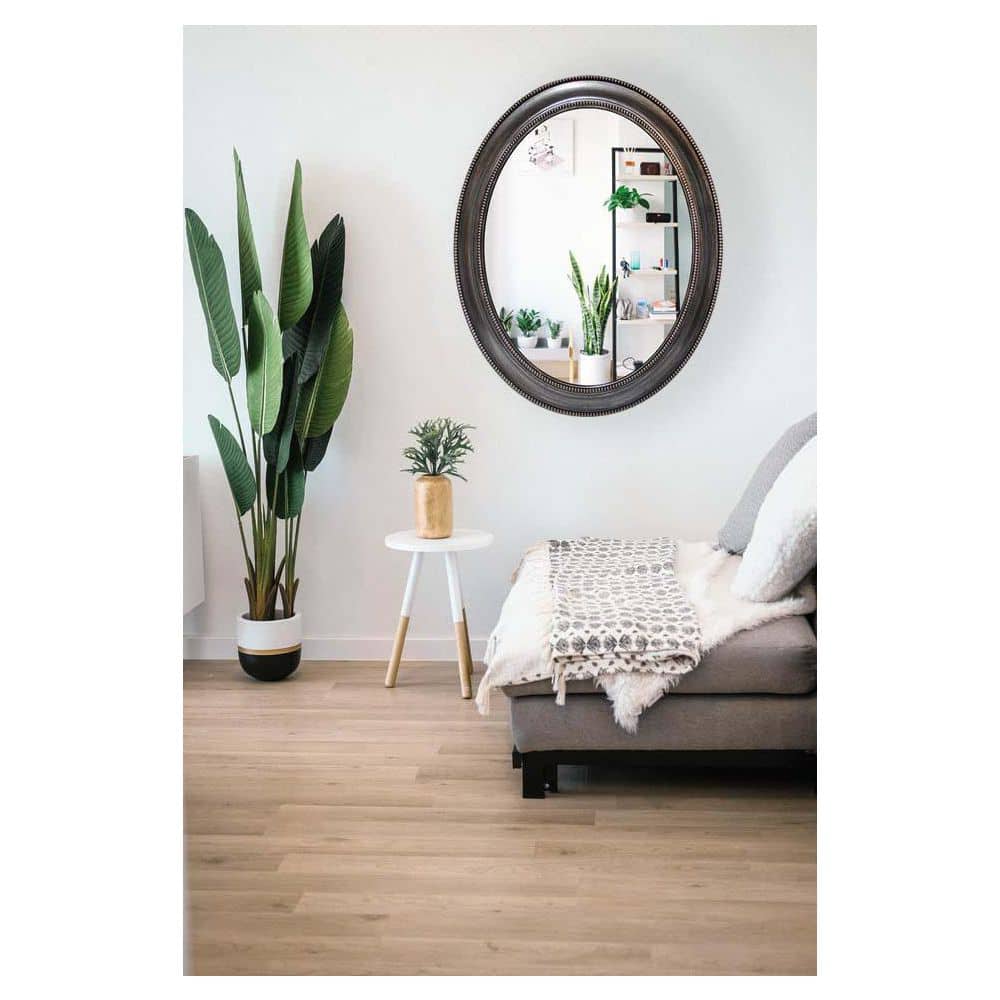 Elegant Antique Silver 30" Oval Beaded Resin Wall Mirror