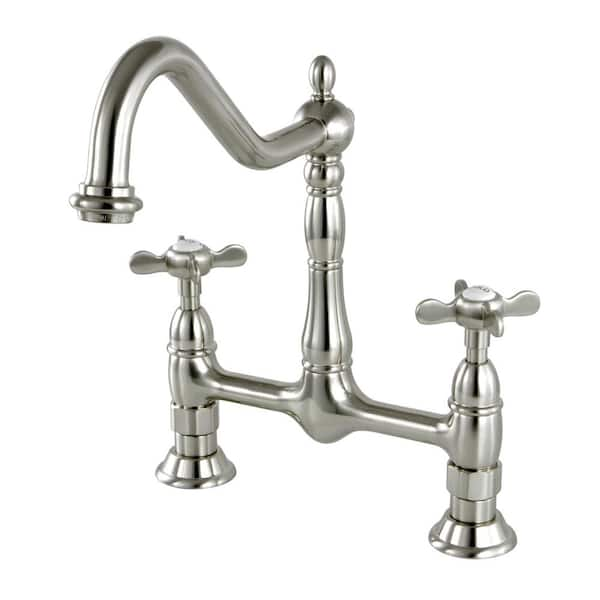 Kingston Brass Essex 2-Handle Bridge Kitchen Faucet with Cross