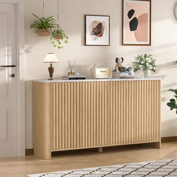 Yellow 60.24 in. W Accent Storage Cabinet Sideboard with Adjustable Shelves and Fluted Doors