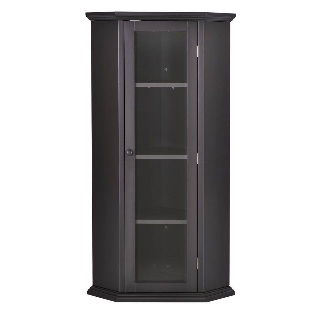 16.54 in. W x 16.54 in. D x 42.32 in. H Brown Corner Linen Cabinet with Gla