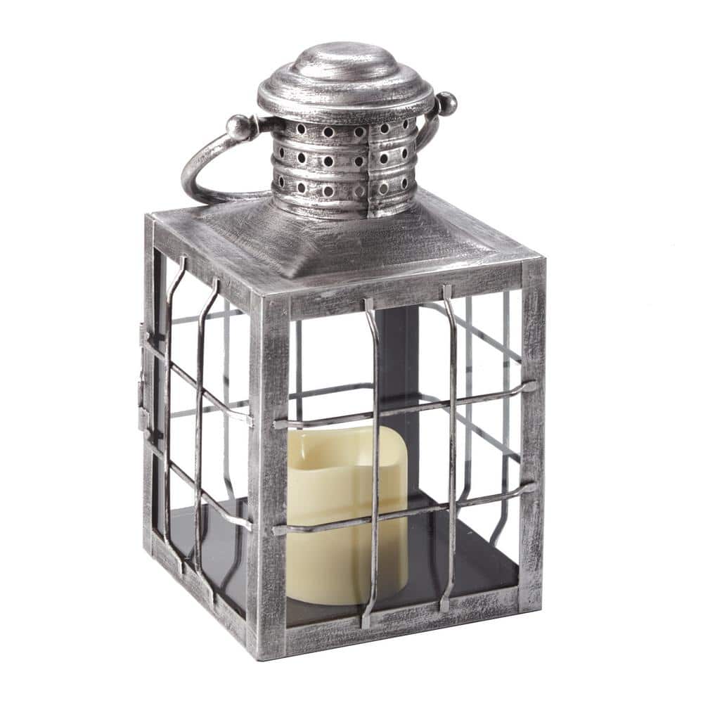 Smart Design Charles 12 in. Antique Silver LED Candle Lantern 84114-LC -  The Home Depot