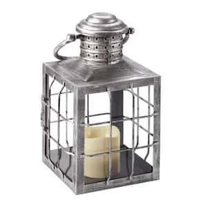 Charles 12 in. Antique Silver LED Candle Lantern