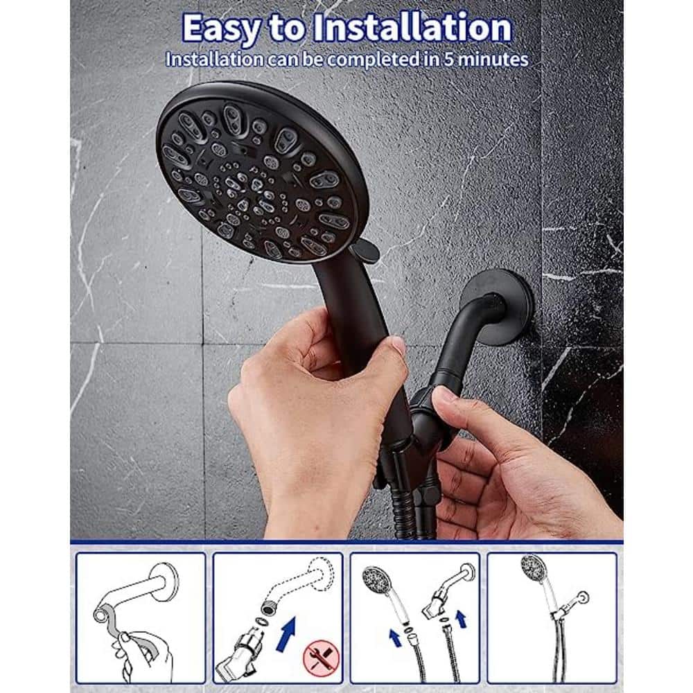 Matte Black 7-Spray Handheld Shower Head with Stainless Steel Hose