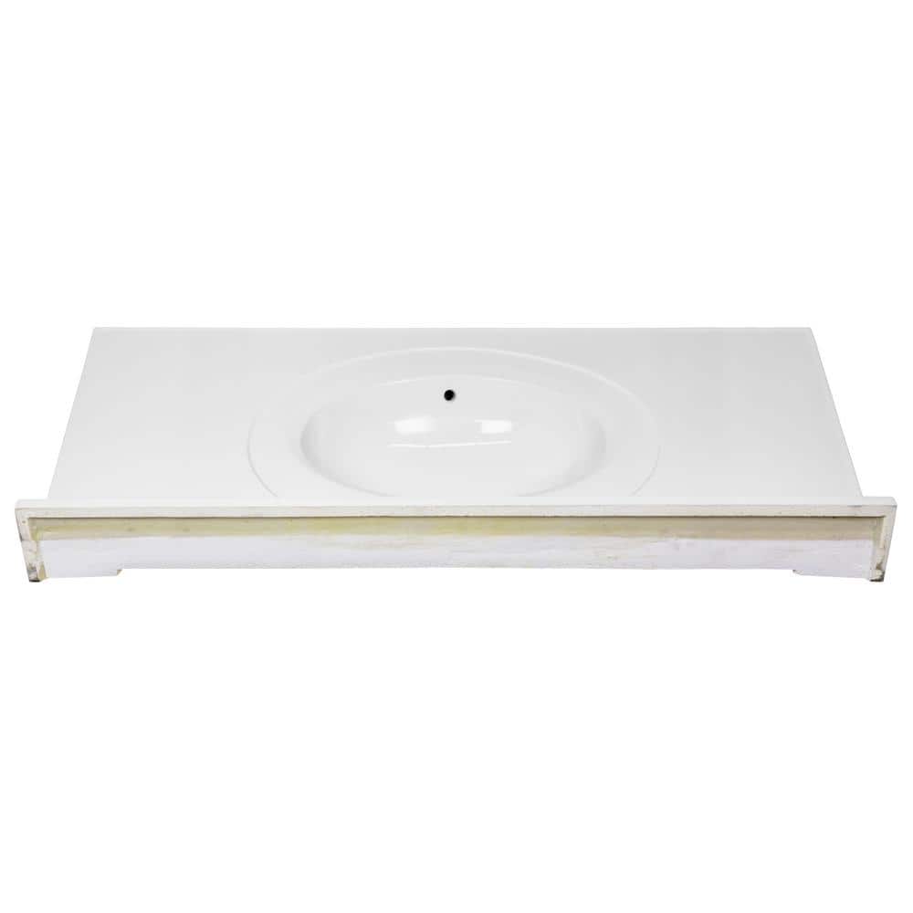 43 Inch Solid White Cultured Marble Vanity Top with Backsplash