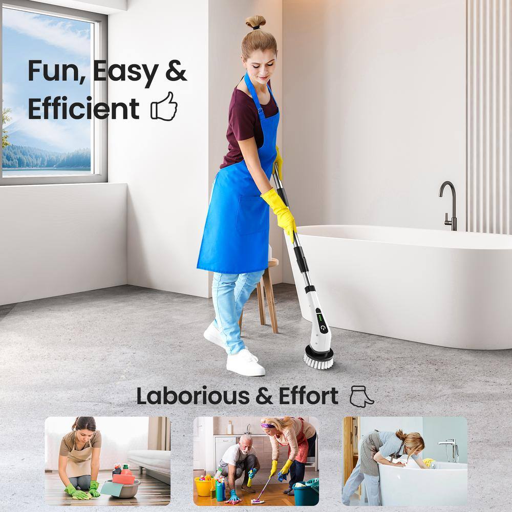 Cordless Electric Spin Scrubber with Adjustable Handle and 7 Heads