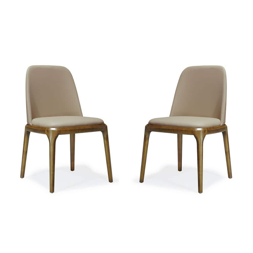 Set of 2 Tan Faux Leather Upholstered Dining Chairs with Ash Wood Legs
