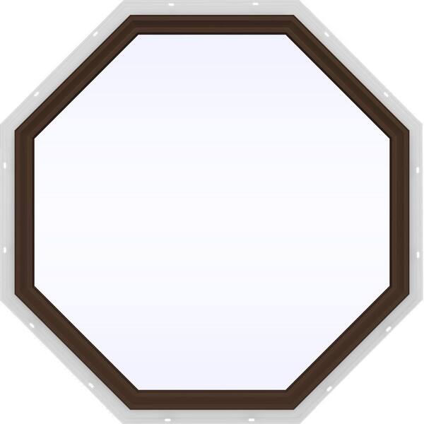 JELD-WEN 47.5 in. x 47.5 in. V-2500 Series Brown Painted Vinyl Fixed Octagon Geometric Window w/ Low-E 366 Glass
