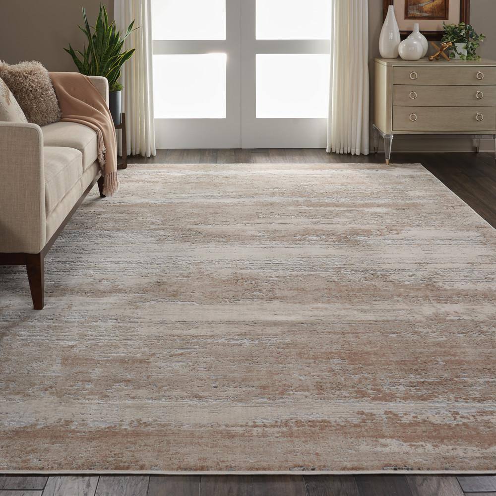 Abstract Textured Modern Beige 9'3" x 12'9" Synthetic Area Rug